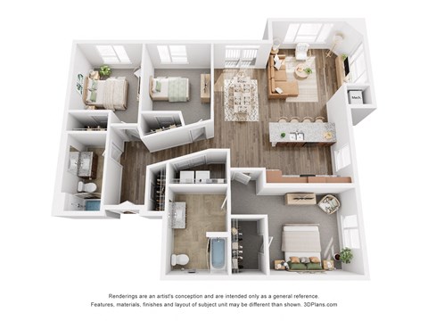 Floor plan for 3 beds, 2 baths, 1497 sqft
